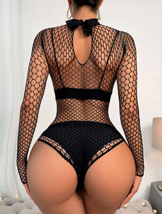 Lace and Honeycomb Net Bodysuit BLACK or RED