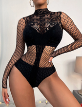 Load image into Gallery viewer, Lace and Honeycomb Net Bodysuit BLACK or RED