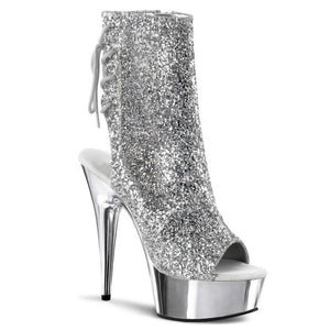 4410 6" Chrome Heel Pewter Glitter Ankle Boots Regular $84.99