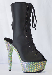 6" Bejeweled Matte Black Ankle Boot with Rhinestones Stripper Pole Dance 4018