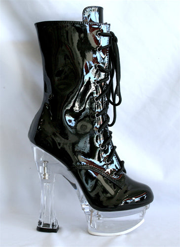 SALE!!! Shiny Vinyl Closed Toed Boot w/ Clear Heel Stripper Pole Dance SAVE $40!!!