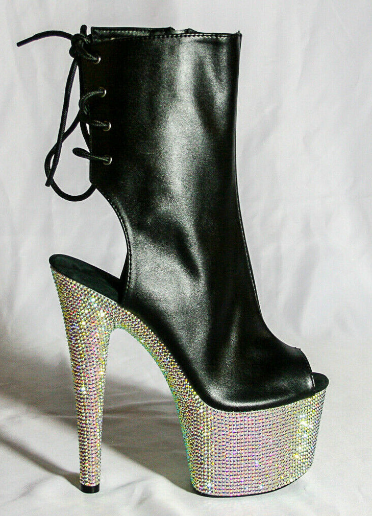 Bejeweled Matte Black Ankle Boot with Rhinestones 4388